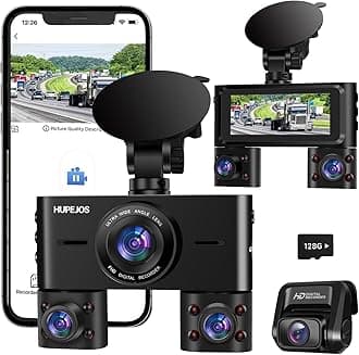 360° Dash Cam, 4 Channel Front and Rear Inside Dashcam, Car Camera FHD 1080Px4, with 128GB Card, Built-in Wi-Fi Dash Camera for Cars, Night Vision, WDR, 3.16" IPS Screen, 24H Parking Mode, V7
