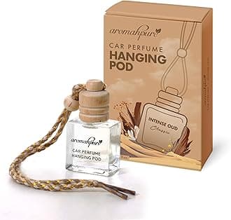 Aromahpure Premium Car Perfume Hanging Pod |10 ML |Oudh Fragrance Car Air Freshener |Natural Essential Fragrance Oils in Glass Bottle with Wooden Diffuser Lid |Long Lasting upto 60 days