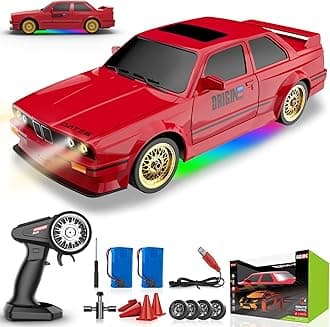 Remote Control Cars 1:16 Scale RC Drift Car 2.4Ghz 30KM/H High Speed 4WD RTR Racing Car with Drift Tires LED Lights 2PCS Rechargeable Batteries RC Sport Cars Toys for Adults Boys Girls Kids Gift