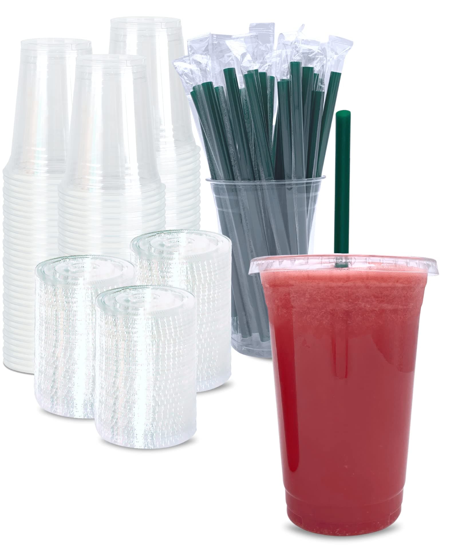 20 oz clear plastic cups with lids & straws