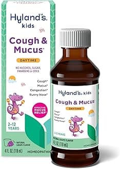 Kids Daytime Cough Syrup and Mucus Relief, Kids Medicine for Ages 2-12, Grape Flavor, Natural Relief of Cough, Runny Nose, Mucus and Congestion, 4 Ounces