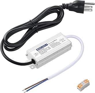 LED Driver 24 Watts Waterproof IP67, 12V DC Power Supply 2A,120V AC to 12V DC Converter, with 3-Prong Plug and 4.9 Feet Cable - Ideal Power Supply for LED Strips and Lights