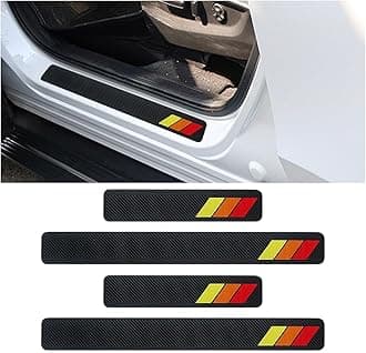 4PCS Tri-Color Door Sill Protectors, Carbon Fiber Door Threshold Protection, Front/Rear Door Sill Plate Step Guard, Anti-Scratch Entry Guard Sticker for Highlander Tacoma TRD 4Runner Tundra Rav4 (Red)