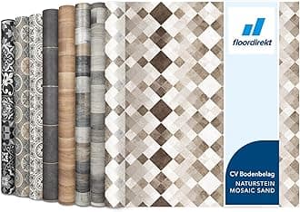 CV Cushioned Vinyl Flooring PVC Tile Effect, Structured Vinyl Flooring, Tile Optic Flooring for Kitchen, Bathroom, Home or Commercial (200 x 400 cm, Toscana Sand)