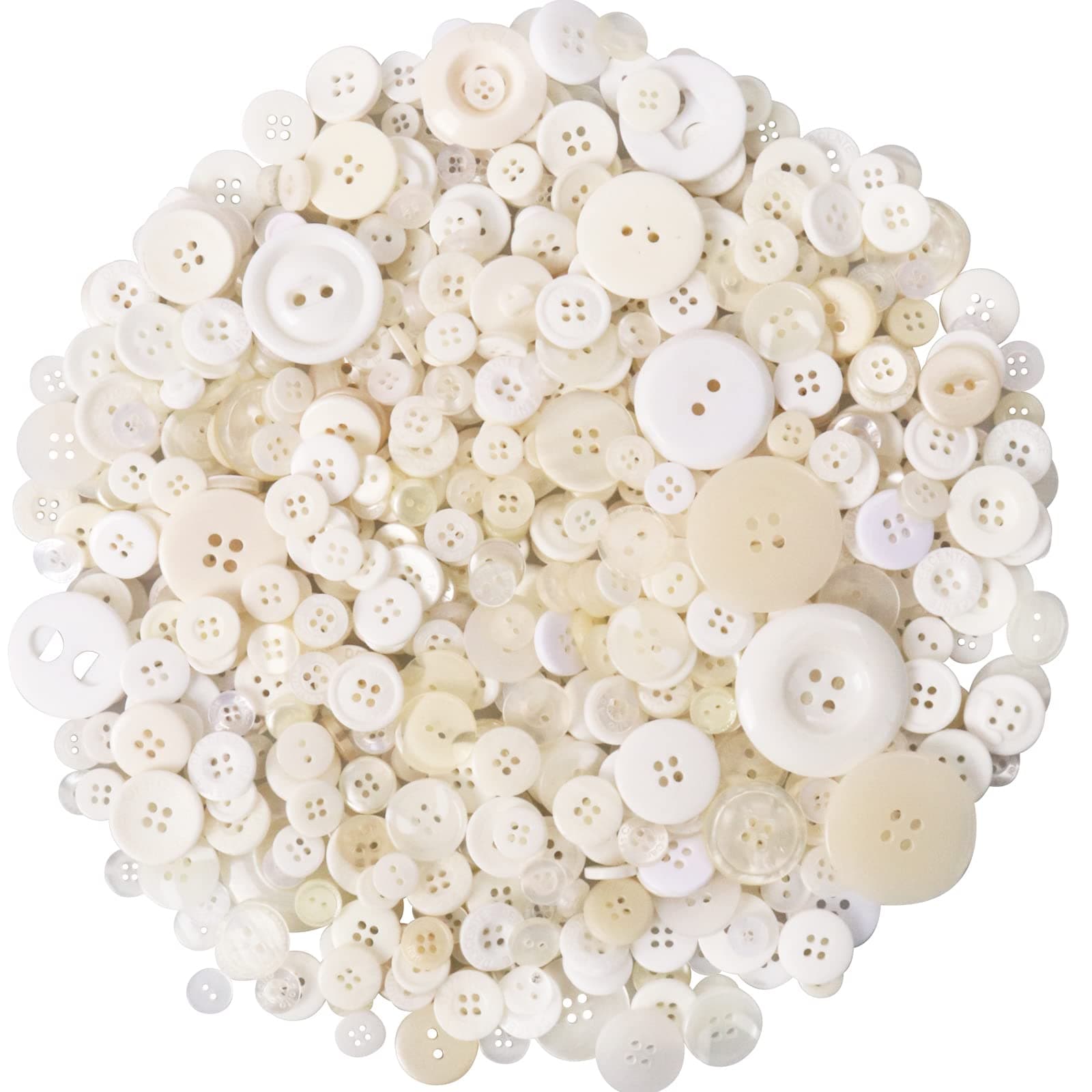 650 Pcs Round Resin Buttons - Assorted 2 & 4 Hole Buttons for Sewing, Crafts & DIY Projects (White)