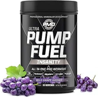 Sports Pump Fuel Ultra Insanity - Premium Pre Workout Powder & Muscle Pump, Greater Focus, Endurance & Recovery, Premium Creatine, Arginine & Beta Alanine - Wild Grape Gusher (30 Servings)