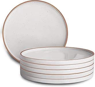 MORA Ceramic Flat Dinner Plates Set of 6, 10.5 in High Edge Dish Set - Microwave, Oven, and Dishwasher Safe, Scratch Resistant, Modern Dinnerware- Kitchen Porcelain Serving Dishes - Vanilla White