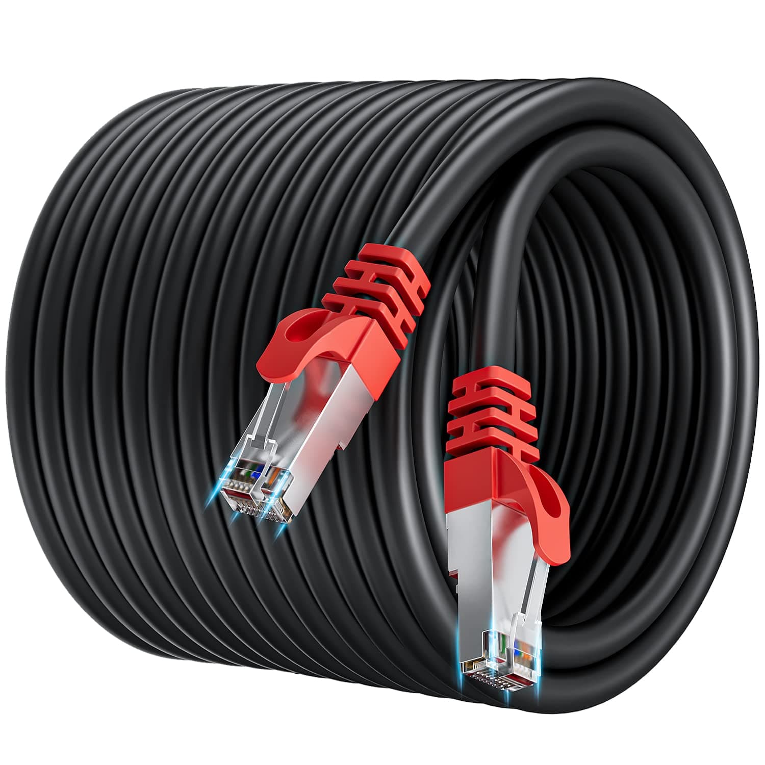 Cat 7 Ethernet Cable 100ft Outdoor, Triple Shielded Ethernet Network 24AWG, Heavy Duty High Speed Patch Cable 10Gbps 600Mhz, SFTP Cat7 RJ45 LAN Cable Waterproof Direct Burial for Modem Router PS4/PS5