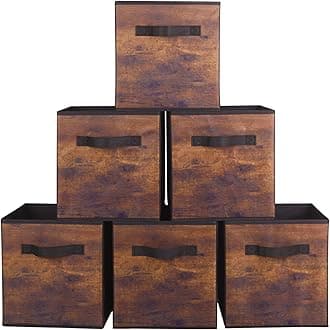 ShellKingdom Storage Bins, Foldable Fabric Storage Cubes And Cloth Storage Organizer Drawer For Closet And Toys Storage, 6 Pack (Retro Wood Pattern)