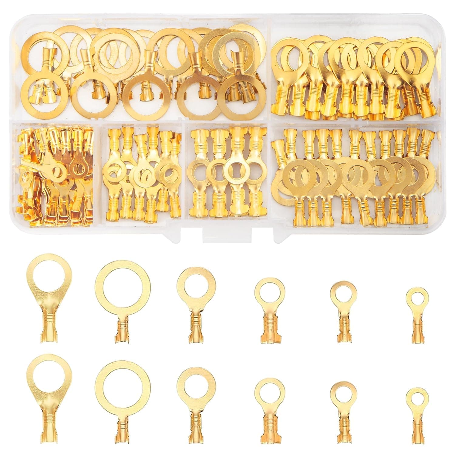 160 Pcs Copper Ring Terminals, M3/M4/M5/M6/M8/M10 Brass Wire Connectors, Open Barrel Wire Cable Lugs Crimp Kit, Brass Copper Ring Crimp Cable Electrical Terminals Kit