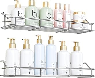 ODesign Adhesive Bathroom Shelf Organizer Shower Caddy Kitchen Spice Rack Wall Mounted No Drilling SUS304 Stainless Steel Rustproof - 2 Pack