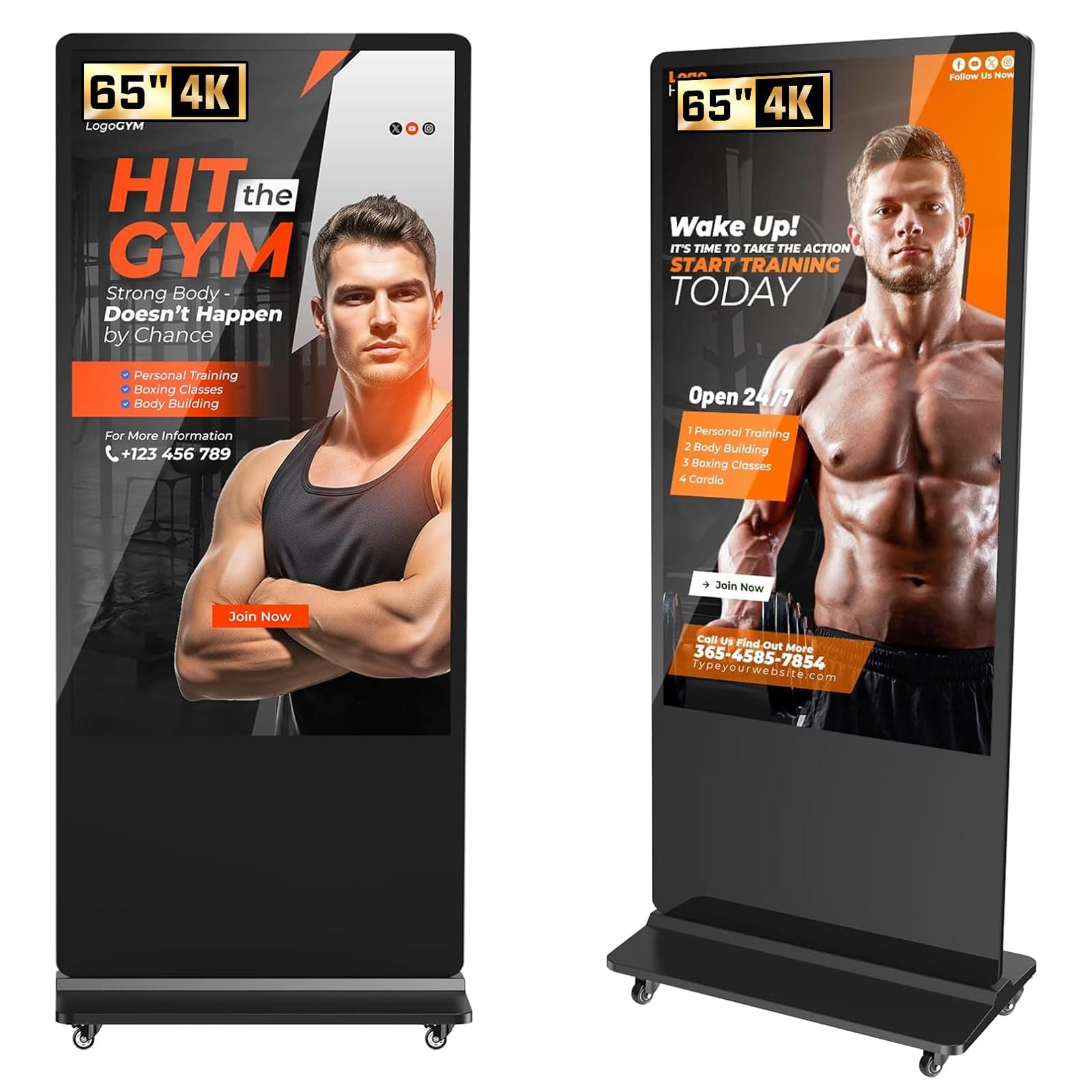 65 Inch Digital Signage Display, LCD Screen Digital Kiosks & Interactive Displays 4K Totem Floor Standing Auto AD Player with USB/HDMI/WiFi Android OS