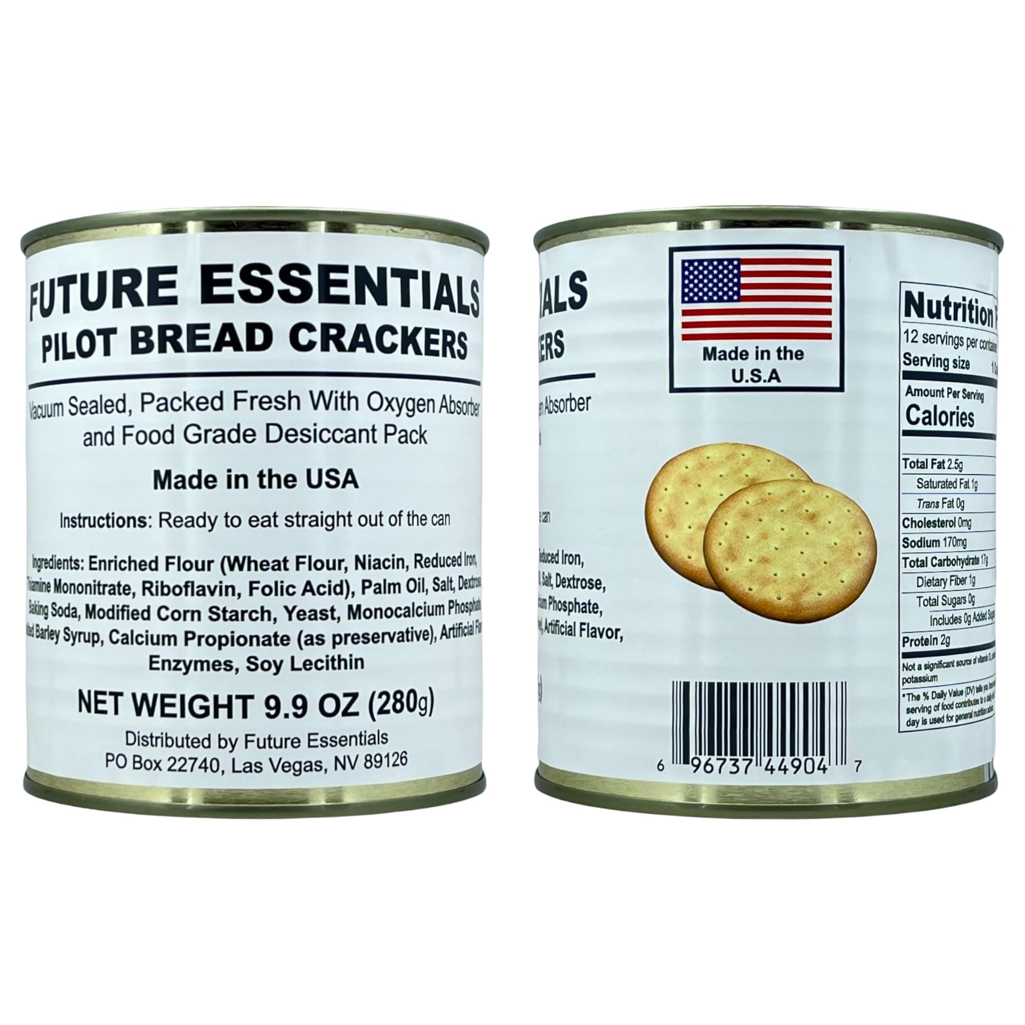 Future Essentials Sailor Pilot Bread Survival Crackers – 30-Year Shelf Life Ready to Eat Hardtack Biscuits in #2.5 Can – Made in the USA Emergency Food Supply – 12 Crackers per Can, Pack of 2