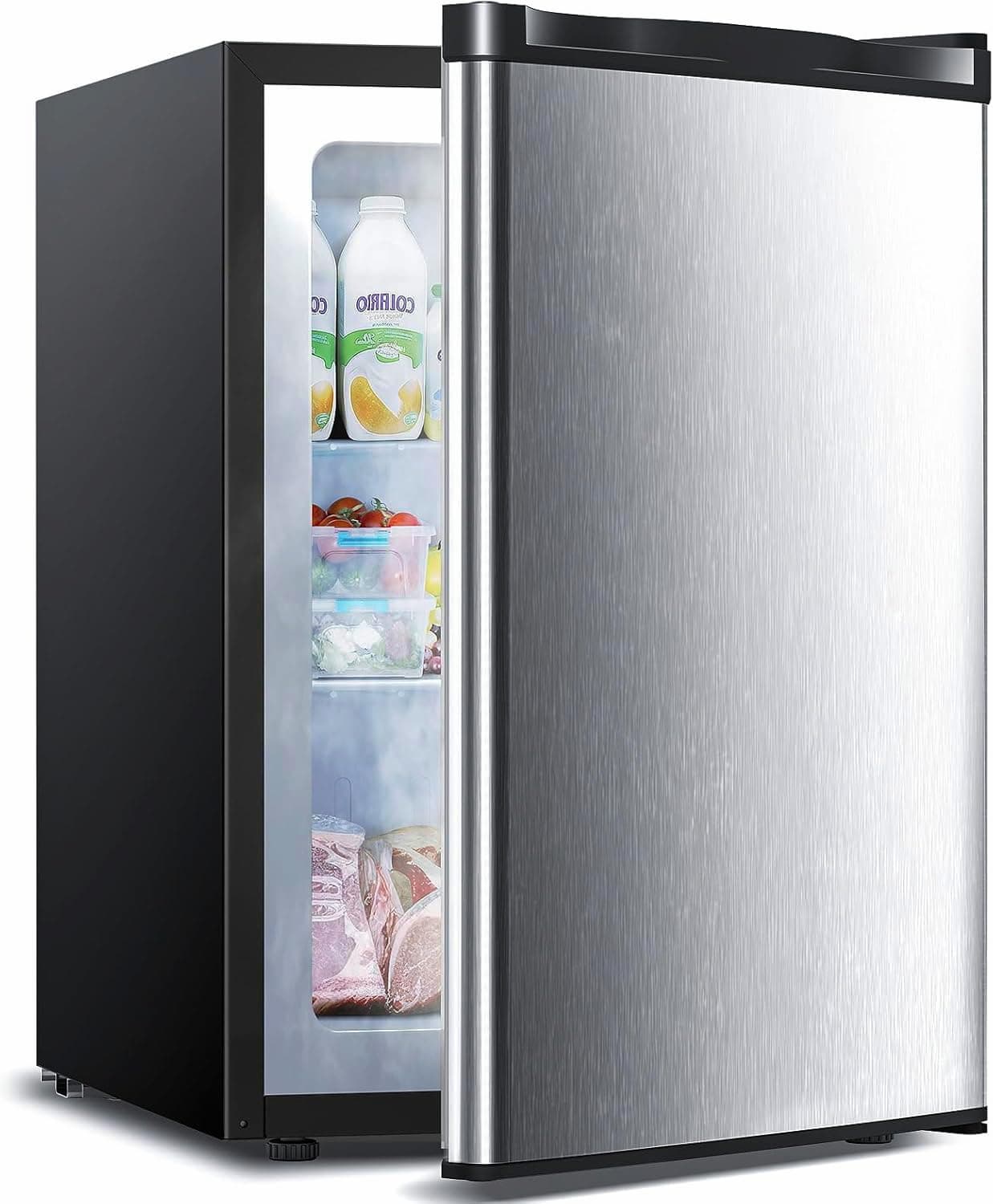 3.0 Cu.ft Upright Freezer, Small Mini Freezer with Adjustable Thermostat, Removable Shelves, Reversible Single Door, for Bedroom/Home/Dorms/Apartment, Silver