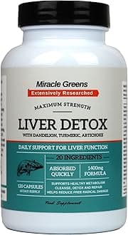 Liver Detox and Repair – 1400mg Complex | High Strength with 20 Effective Ingredients | Boosted with Dandelion, Turmeric, Amino Acids, Vitamins and More | 120 Capsules - 60 Day Supply