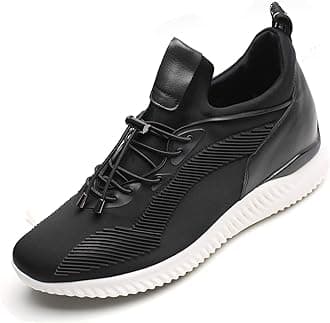 CHAMARIPAMen's Invisible Height Increasing Elevator Sneakers Shoes,Fashion Sneakers Shoes Make You Taller 2.76 inches/7 CM, Soft Leather and Elastane,Black, H71C62V011D, Size 9.