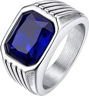 Chunky Signet Ring for Men, Stainless Steel/Black Ring Synthetic Gemstone Band Ring Biker Ring for Men, Thumb Pinky Ring Mens Fashion Ring Jewelry Size 7-14, Gift Package