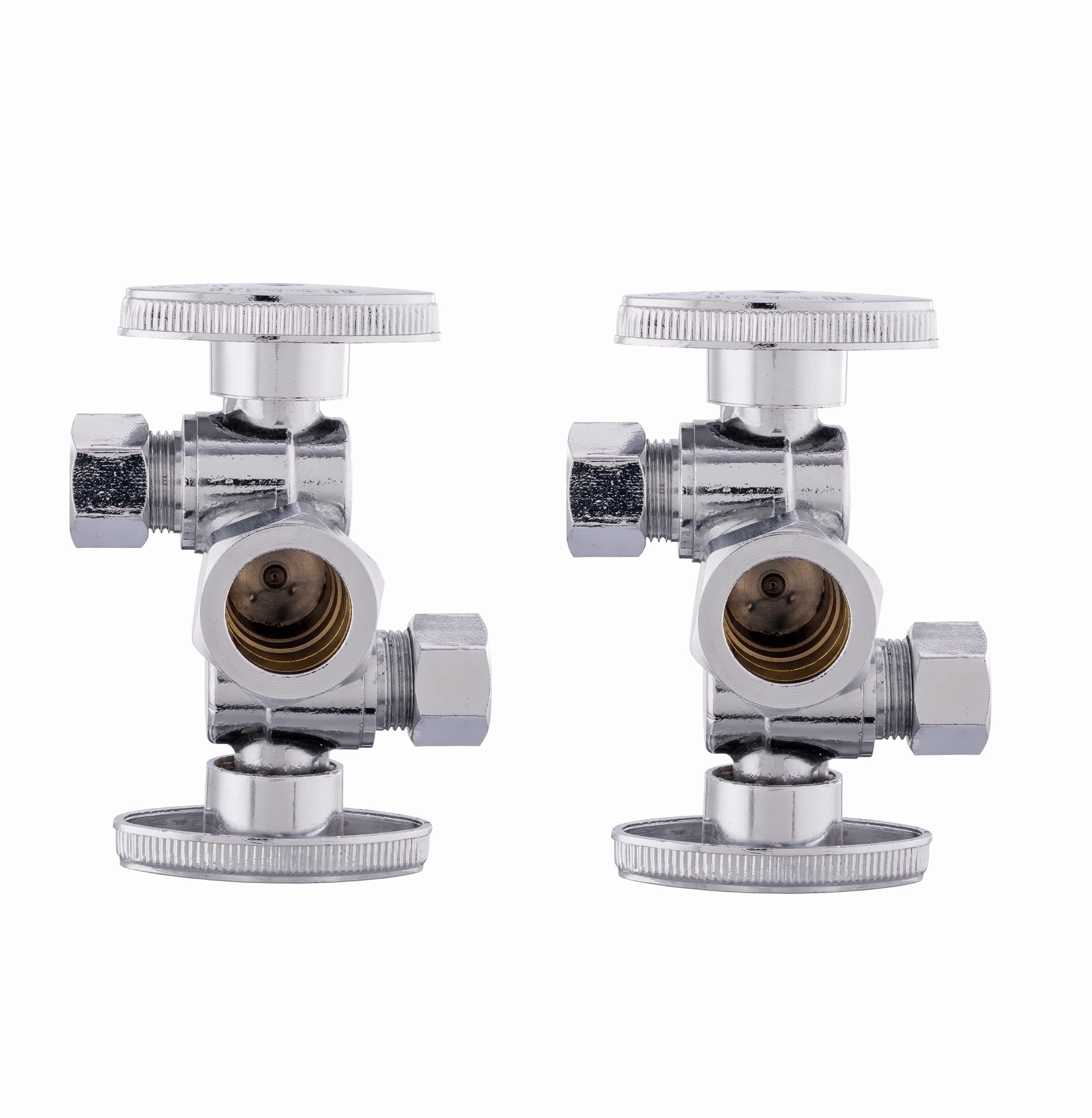 (Pack of 2) EFIELD 1/4 Turn Dual Compression Outlet Angle Stop Valve with 2 Shut Off Valve/Handles, 1/2" NOM (5/8" OD) x (3/8 inch x 3/8 inch) Chrome,(VALVE134-2PCS)