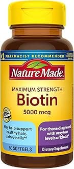 Maximum Strength Biotin 5000 mcg Softgels, 50 Count