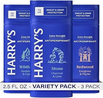 Harry's Extra-Strength Antiperspirant Deodorant, Sweat & Odor Control Antiperspirant for Men, Variety Pack - Stone, Redwood, Wildlands, 2.5 oz Pack of 3
