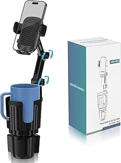 Phone Holders for Your Car Cupholder, 2 in 1 Cell Phone Holder Mount with Cup Holder Expandable Base, 360 Degree Rotating Neck, Fits All 4-7" Smartphones and Most Bottles, 1 Pack