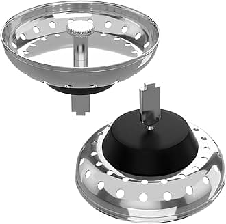 Kitchen Sink Strainer 2 Pack Stopper Combo Basket Replacement for Standard 3-1/2 Inch Drain with Stainless Steel Kitchen Sink Drain Catcher Basket with Rubber Sink Stopper Bottom Chrome