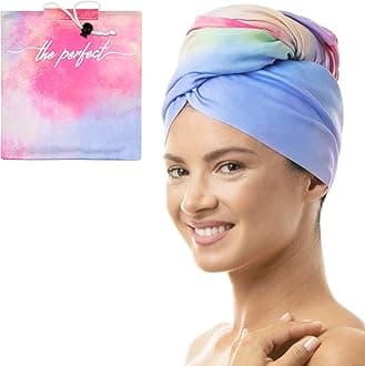 Microfibre Hair Towel Wrap for Women - Absorbent Quick Drying Turban for Curly and Long Hair for Girls and Kids - Anti Frizz (Watercolor/Tie Dye)