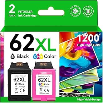 62XL Ink Cartridge Combo Pack Compatible for HP Ink 62 Black Color Compatible for Envy 7640 7645 5660 5665 5642 5540 OfficeJet 8045 8040 5746 5745 250 200 Printer