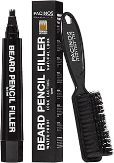 Pacinos Beard Pencil Filler - Water Proof, Long Lasting Coverage & Natural Finish - Beard, Moustache & Eyebrows - Micro-Fork Tip for Seamless Application - Bristle Brush Included(Light Brown)