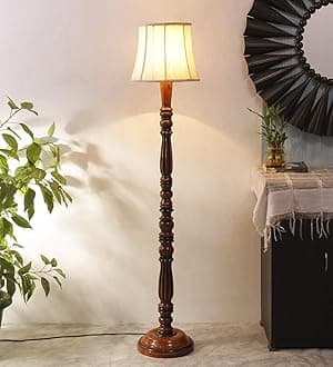 Cylindrical Drum Floor Lamp with Wooden Base - Height 57 Inches, Buttermilk | Modern Standing Lamp for Home, Living Room, Bedroom & Office | Elegant Lighting Decor | Cotton