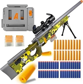 AGM MASTECH AWM Foam Dart Blaster, Shell Ejecting Model with Scope, Metal Components, Foldable Stock, 40 Darts, 20 Shells. Tactical CS Game Prop for Teens 14+ and Adults (Green)