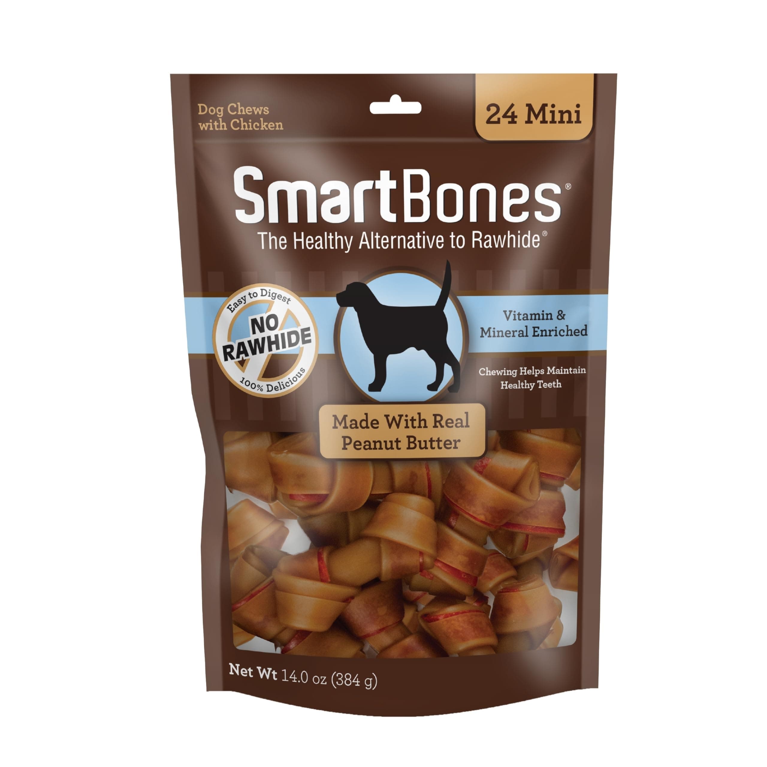 SmartBones Mini Chews With Real Peanut Butter 24 Count, Rawhide-Free Chews For Dogs (Packaging May Vary)