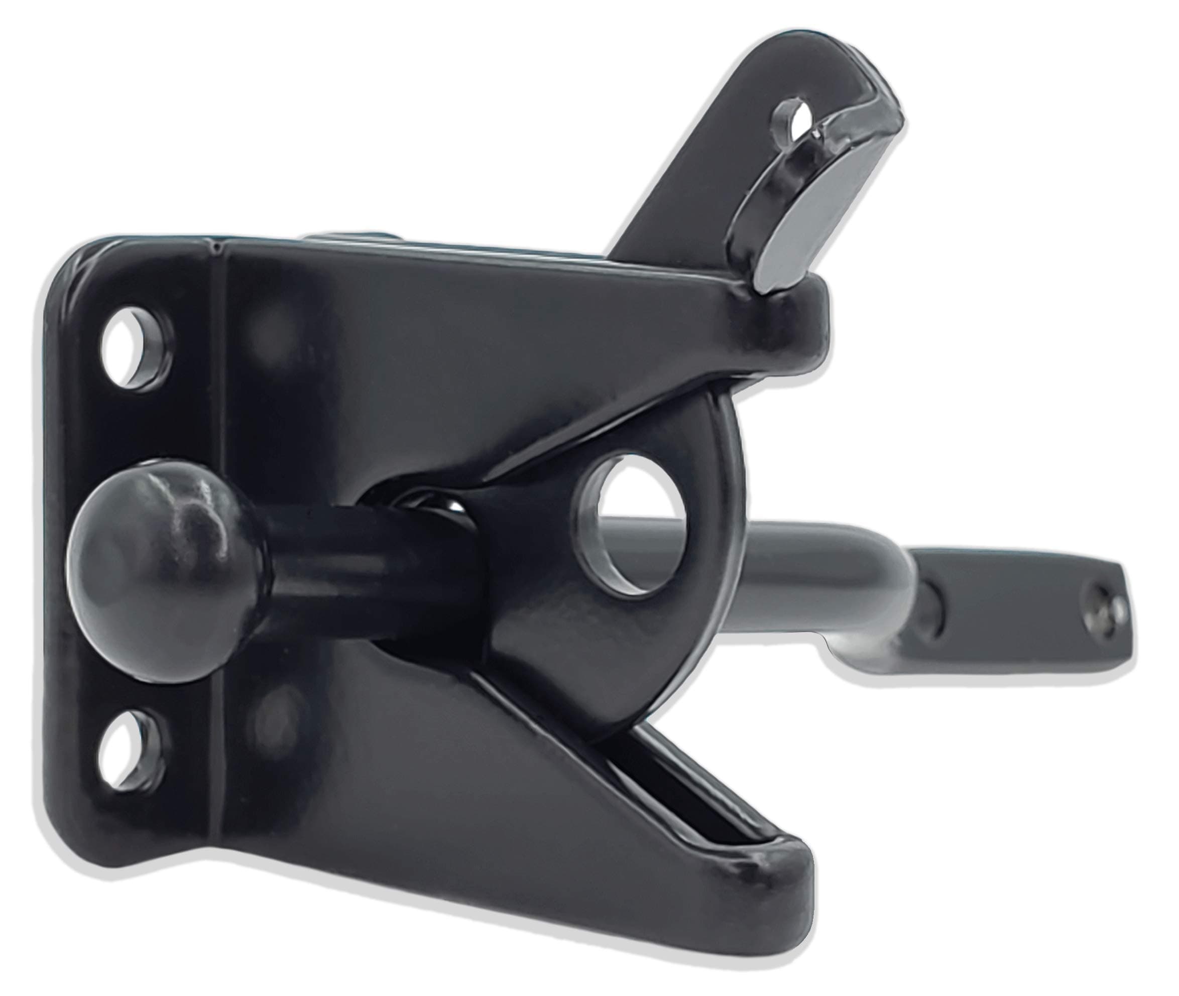 Self Locking Automatic Gravity Lever Fence Gate Latch, Black Steel with Fasteners