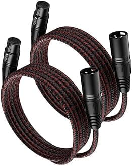 XLR Cables 6 FT 2 Pack, 3-Pin Male to Female Balanced Mic Cable for Microphones, Mixer, Speaker Systems - Heavy Duty Patch Cords, Black-Red