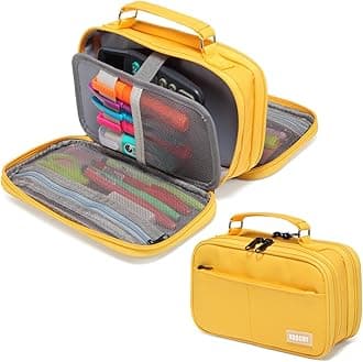 Pencil Case, Large Pencil Pouch with Compartments for Middle School,Work,Office Pen Organizer Holder School Supply Yellow