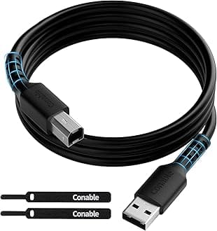 Printer Cable 8 FT, USB 2.0 USB-A to USB-B Cord, Compatible with HP, Canon, Epson, DAC, Dell, Brother, Brother, Lexmark, Xerox, Samsung, Piano, MIDI, External Hard Drive, Camera, with 2 Ties