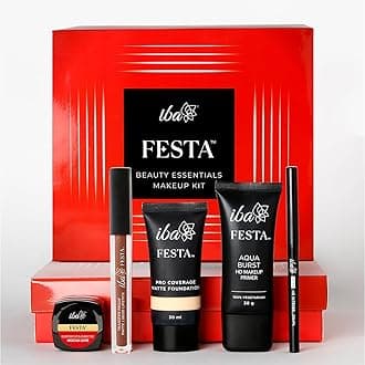Festa Beauty Essentials Makeup Kit for Women | 5 in 1 Makeup | Contains: Liquid Lipstick, Kajal, Primer, Foundation, Lip & Cheek Tint | Long Lasting Makeup Kit Combo With All Products Full Set For Girls | Eid Gift Set for Women and Girls