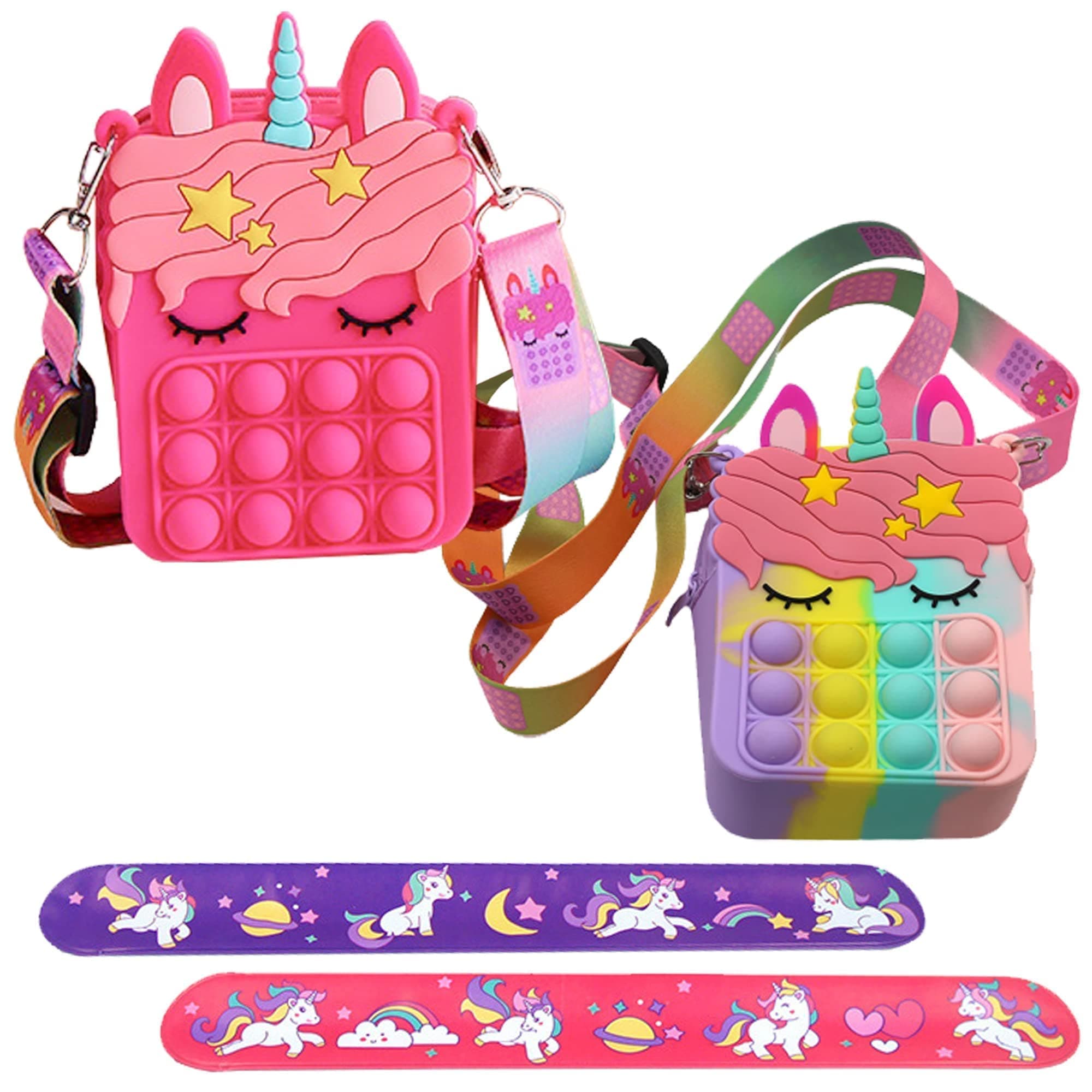 Ultimate Fidget toy 2 Push bubble purse Combo|Pop it bags|Birthday Girl gift|Unicorn slap band|unicorn bracelet|Party Favours Return gifts for girls|Silicone Fidget toy pop it bag