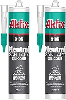 918N White 100% Silicone Caulk for Kitchen and Bathroom (2x10.5 fl.oz.) - Solvent-Free, Low Odor, UV & Water Resistant, Fast Curing, Paintable, High Elasticity Silicone Sealant | White, 2 Pack
