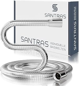 SANTRAS® Premium Chrome Shower Hose 0.50 m Made in Germany with Water Saver - Particularly Flexible and Twist-proof with Flow Limiter - Shower Hose in Stainless Steel Look Made of Easy Clean Material