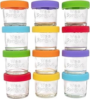 WeeSproutGlass Food Storage Jar (Bright Variety), 4 oz (Silicone Lids + Embossed Glass) (GSJ-22)