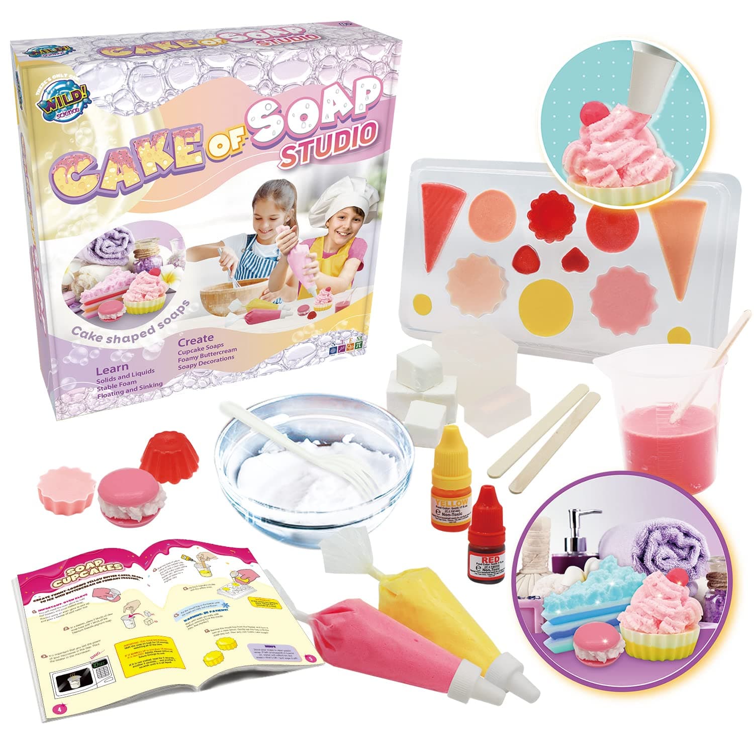WILD! Science Soap Studio - STEM Learning Kit for Kids - Ages 8 + - Create Designer Soaps Using Cupcake Moulds - Girls Birthday Presents - Fun Gifts for Girls - Learn Cosmetic Science - Kids craft kit