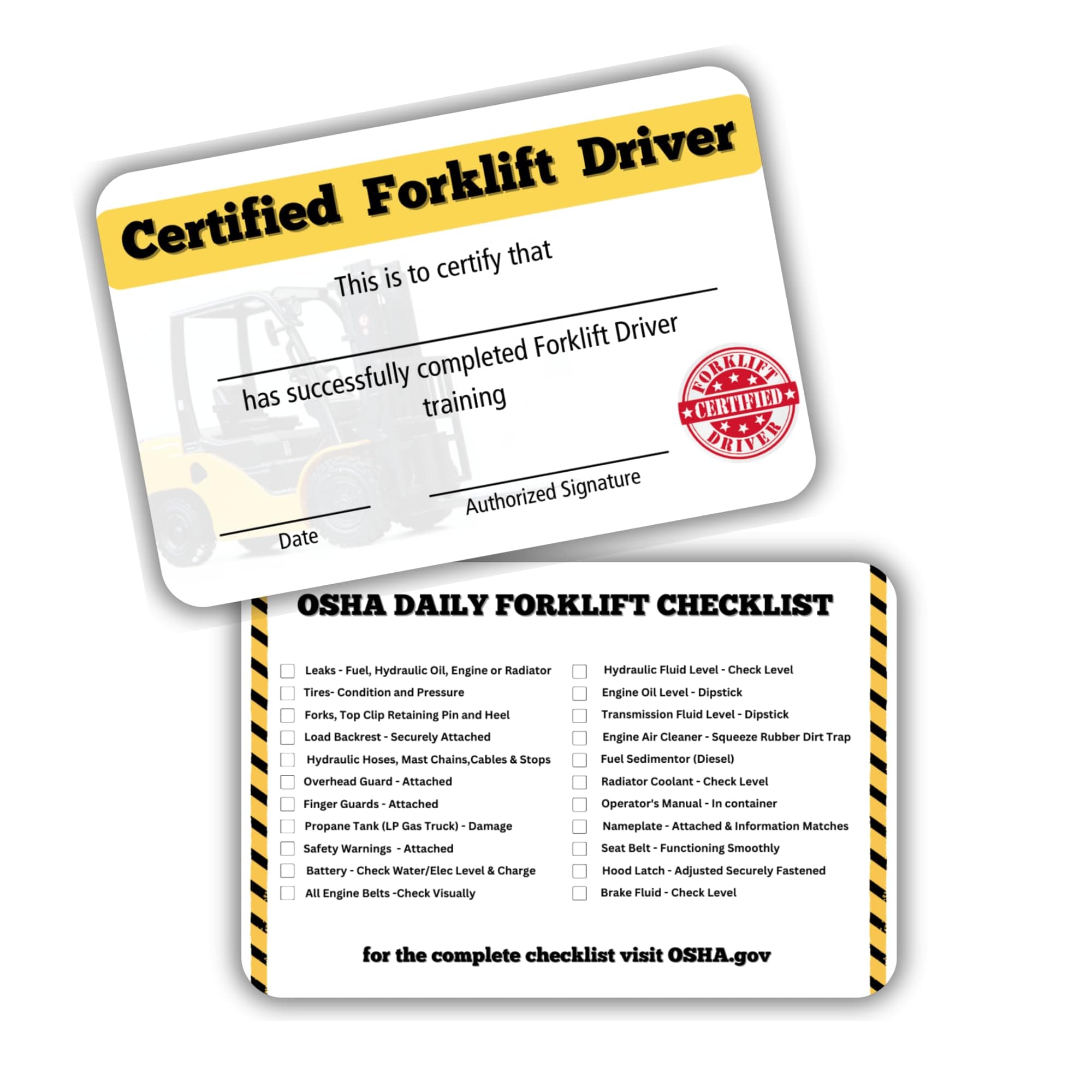 Lashicorn Qualified Forklift Operator Certification Cards | 5 pk Bulk Wallet Cards for Aerial Lift Operators Accessories for Checklist 3.5 x 2.25
