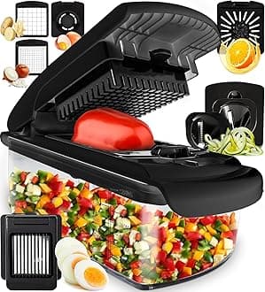 Fullstar Vegetable Chopper & Mandoline Slicer for Kitchen - Food Chopper with Container, Cheese Grater Home Essentials & Kitchen Gadgets (8-in-1, Black)