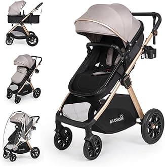 6-in-1 Convertible Baby Stroller with Bassinet Mode - Toddler Stroller w/Footmuff, Rain Cover, Cup Holder & Large Storage, Newborn w/All-Scene Large Wheels, Reversible Seat(Grey)