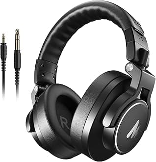Professional Studio Headphones, Over Ear Headphones with 6.35 and 3.5mm Detachable Cables, Adjustable Design, 50mm Drivers, for Podcast, Recording, DJ, Music, MH700 Black