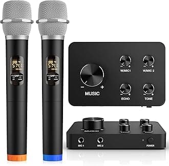 Wireless Microphone Karaoke Mixer System, Dual Handheld Wireless Microphone for Karaoke, Smart TV, PC, Speaker, Amplifier, Church, Wedding - Support HDMI, AUX in/Out