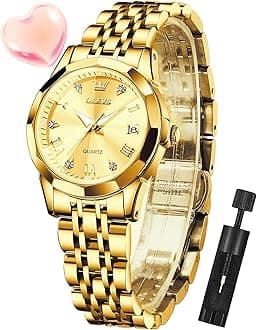 OLEVS Womens Watch Diamond Fashion Dress Analog Quartz Stainless Steel Ladies Small Wrist Watches for Female Date Waterproof Luminous