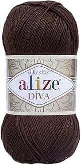 Alize Diva Silk Effect 100% Microfiber Acrylic Yarn 1 Ball skeins 100gr 383yds Color (26 - Brown)