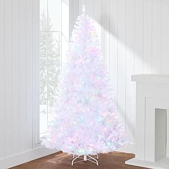 Best Choice Products White Christmas Tree 4.5ft Pre-Lit Artificial Pine Tree Premium Holiday Decoration w/ 2-in-1 Multicolored Lights, Metal Stand